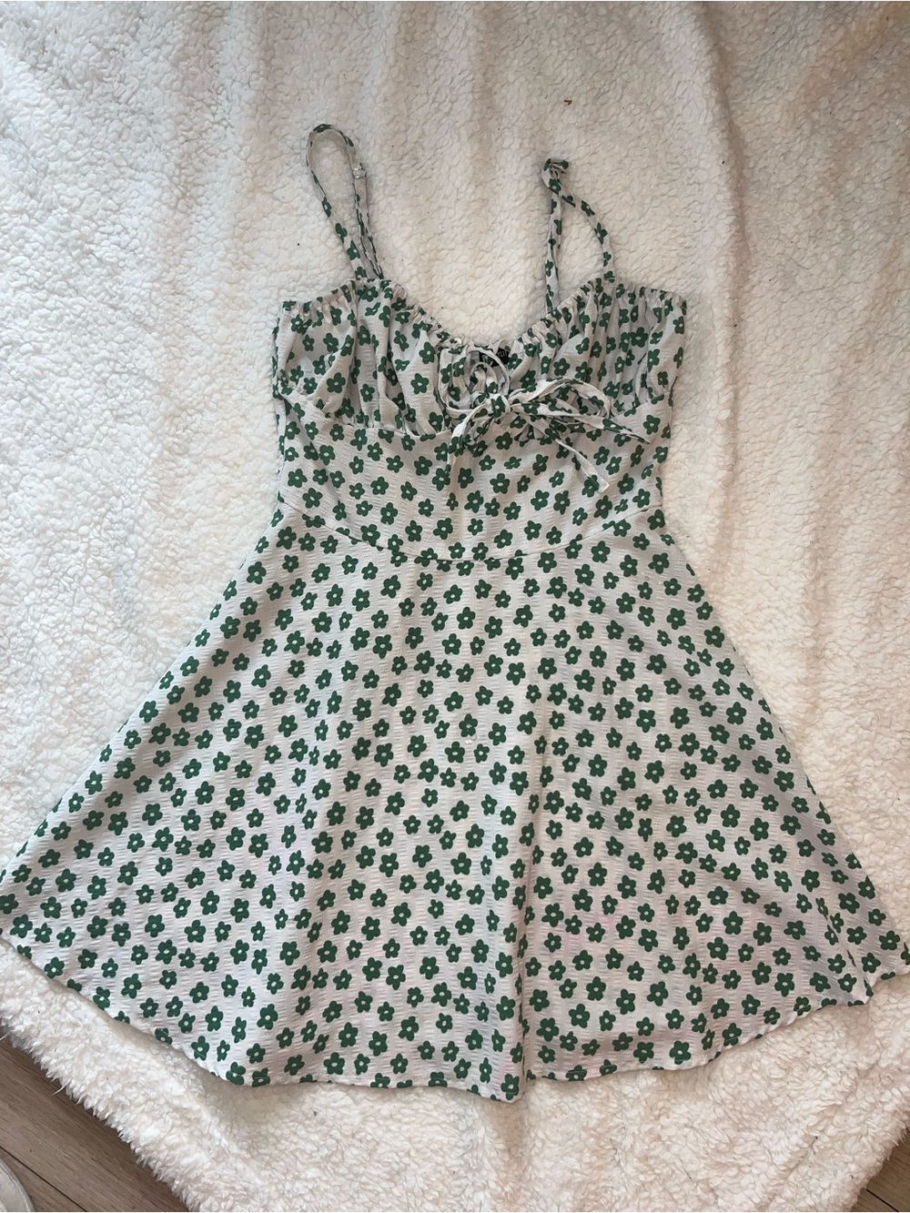 Green Daisy Print Sundress with Tie Front